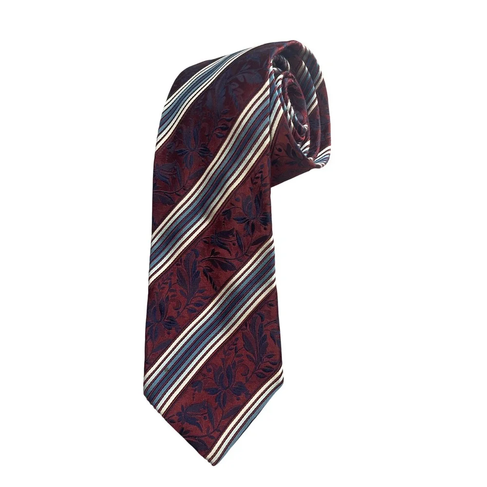 Burgundy Floral Striped Necktie Classic Elegant Business Formal Menswear‎